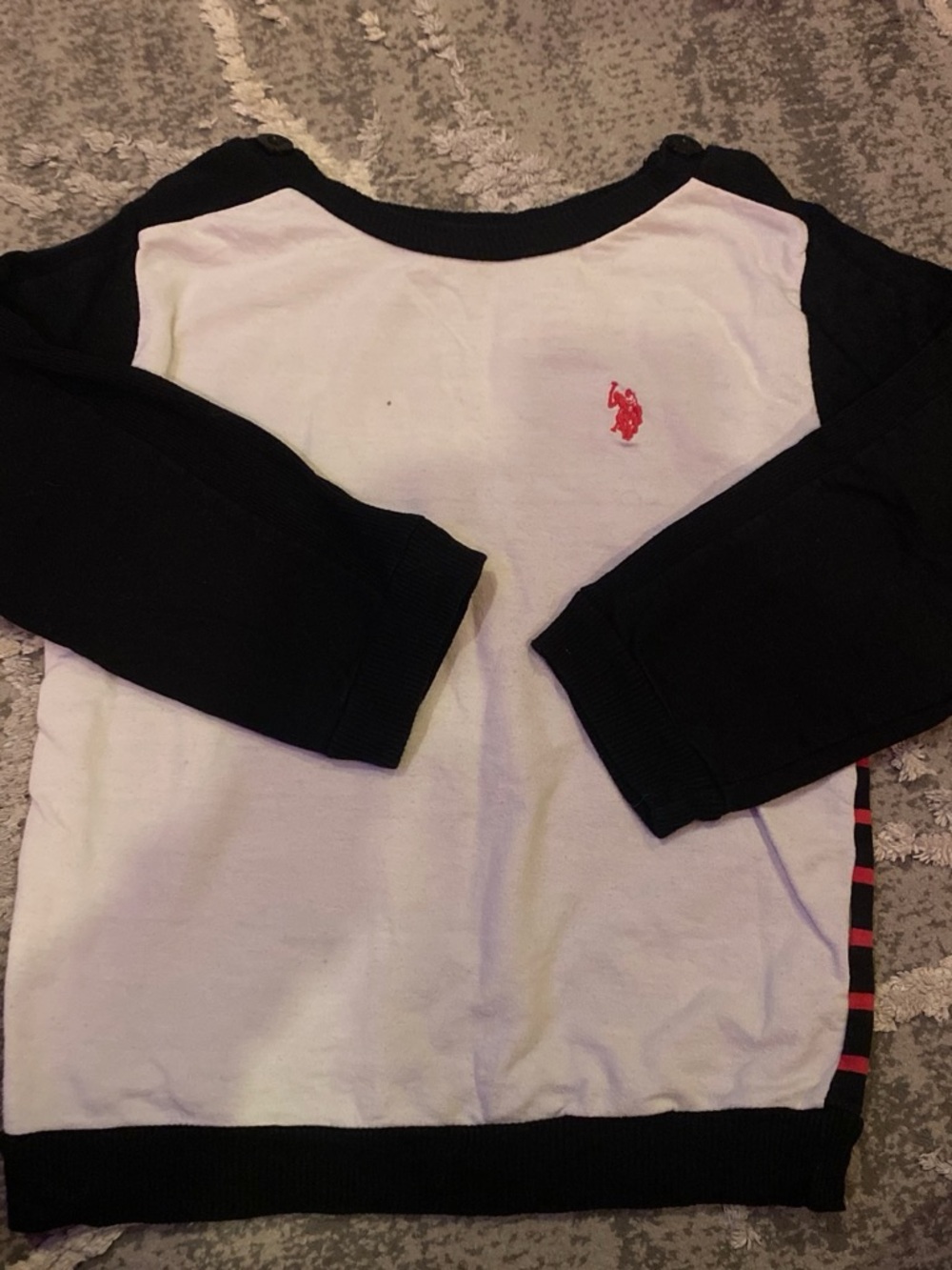 U.S. Polo Assn. White & Black Long-Sleeve Raglan Tee with Red Pony Logo